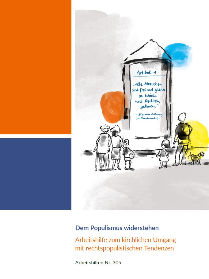 Auf dem Foto ist das Cover der Broschüre "Dem Populismus widerstehen" der Deutschen Bischofskonferenz zu sehen